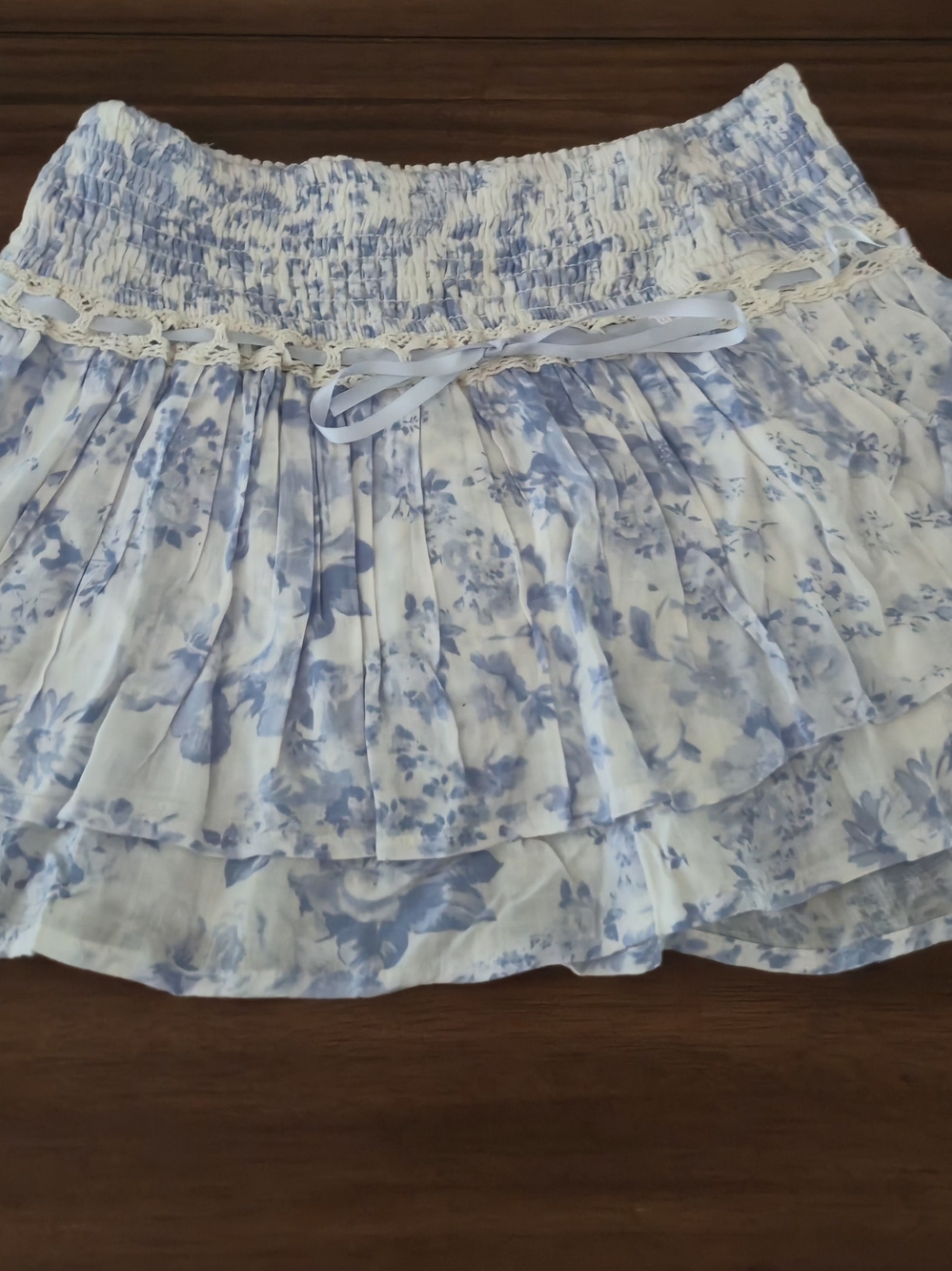 Hollister Co. Tiered Smocked Mini Skirt Blue And White Build In Shorts